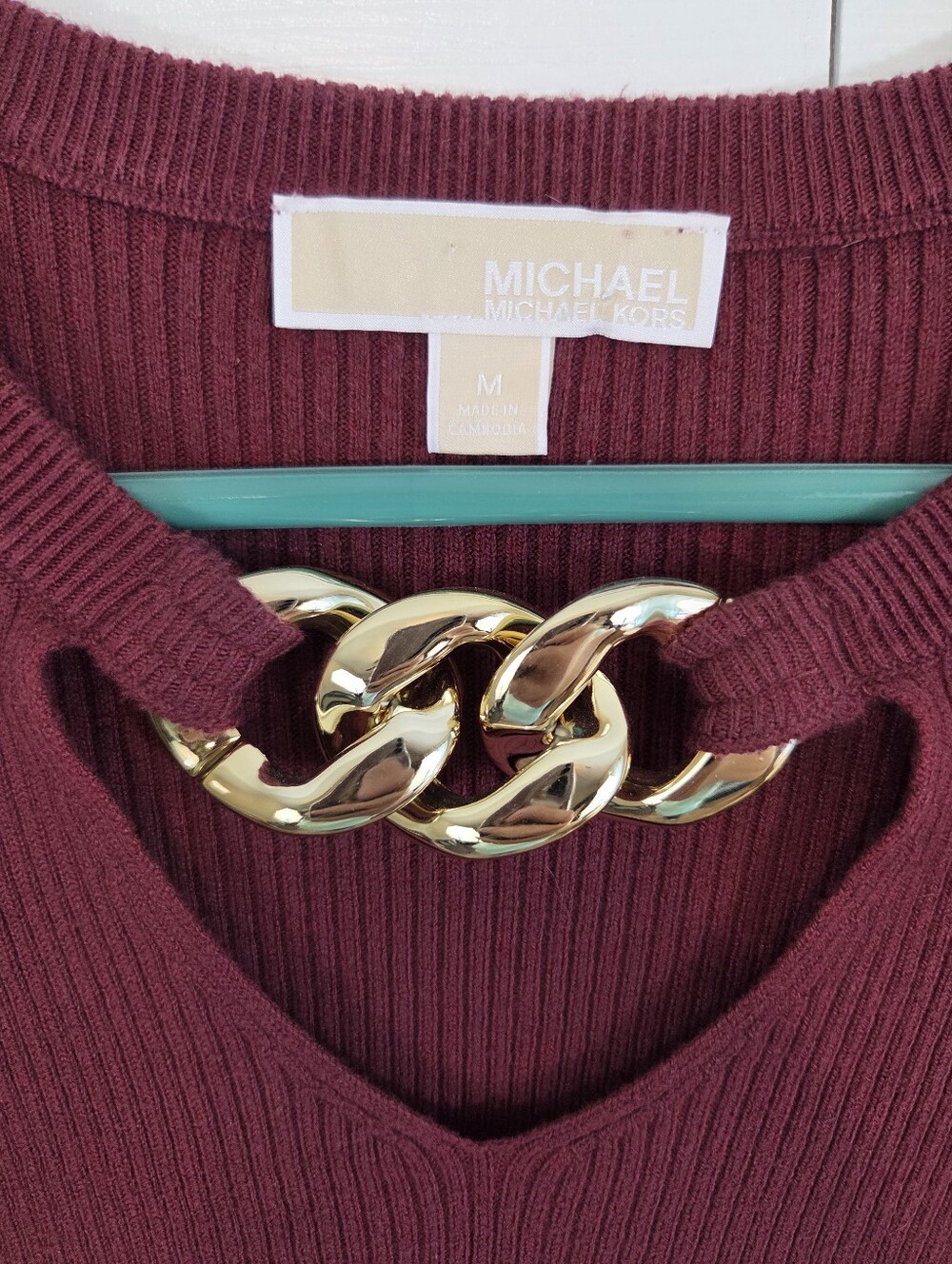 MICHAEL Michael Kors Maroon Keyhole Ribbed Cropped Long Sleeve Sweater Size M - Picture 7 of 12